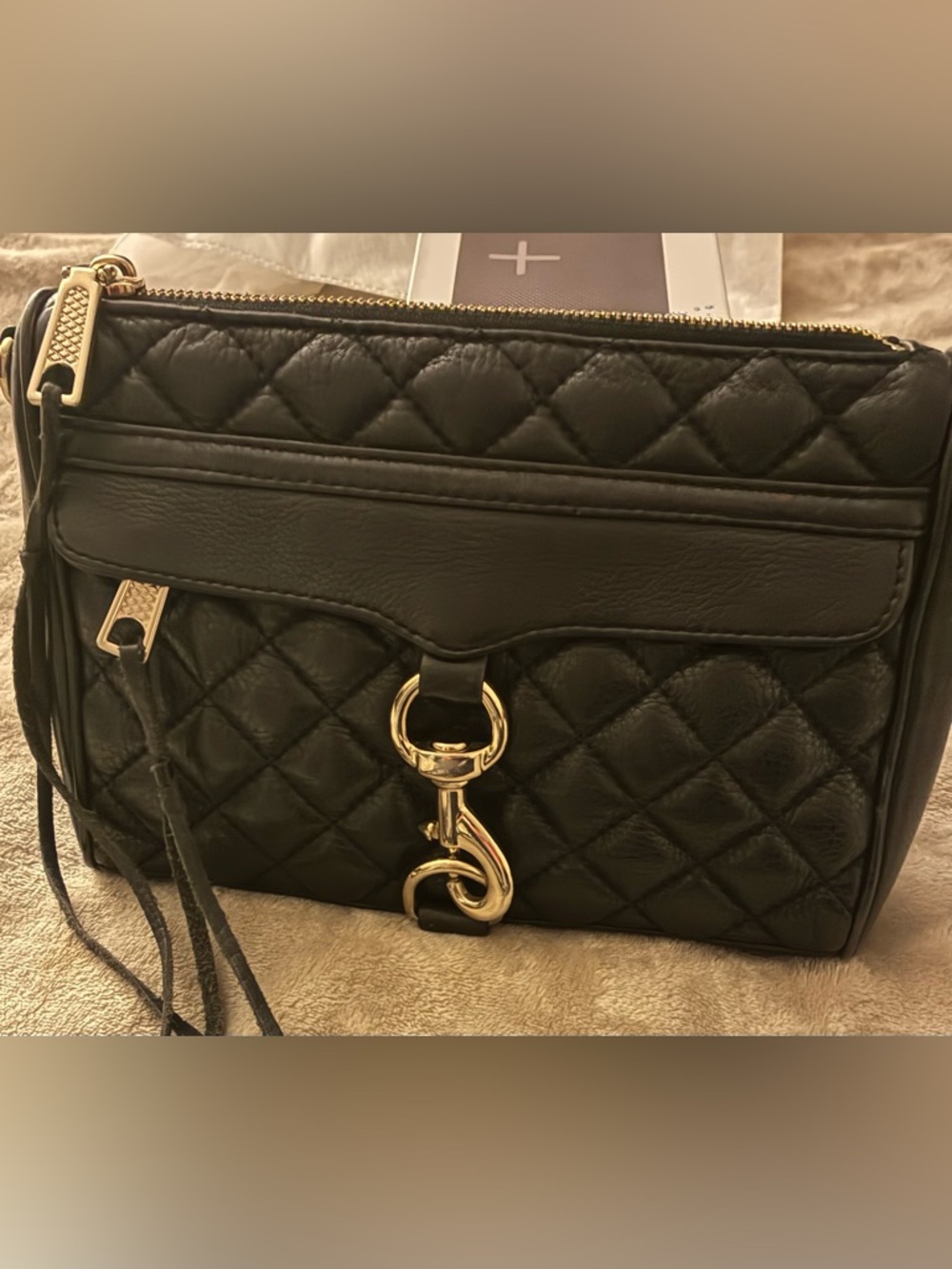 Quilted Black Leather Crossbody Bag with Gold Hardware